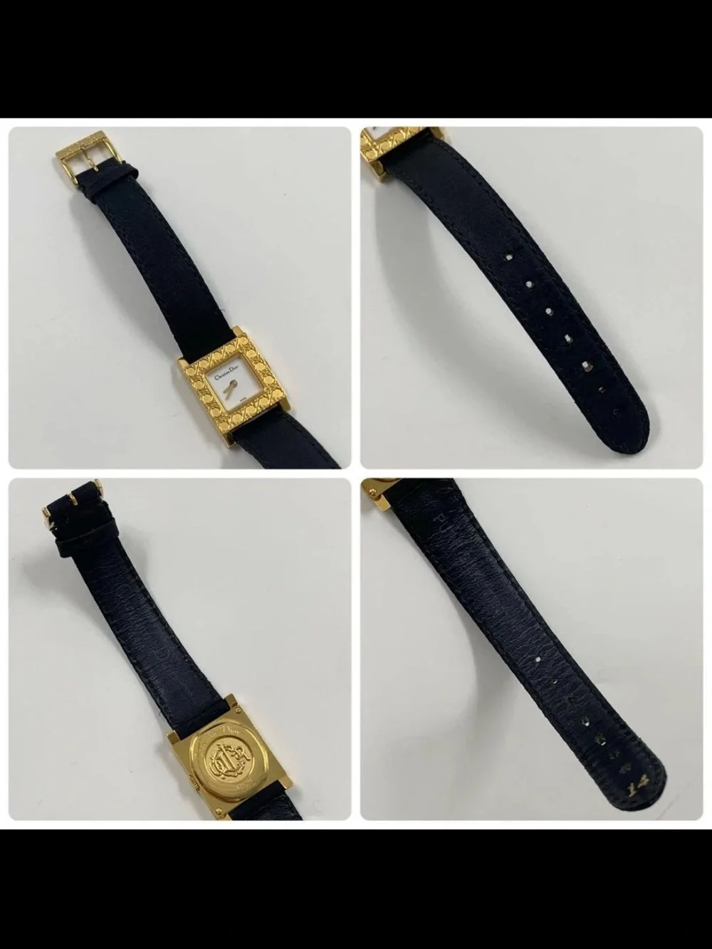 Christian Dior Gold Square Face Watch with Black Strap